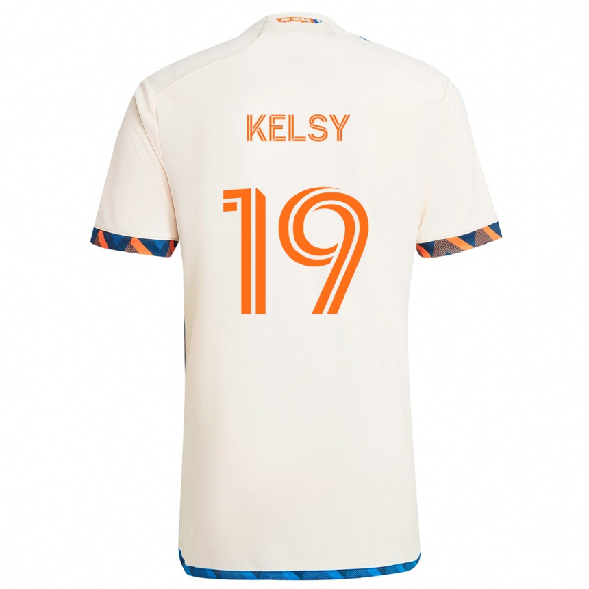 Kinder Fußball Kevin Kelsy #19 Weiß Orange Auswärtstrikot Trikot 2024/25 T-Shirt Luxemburg