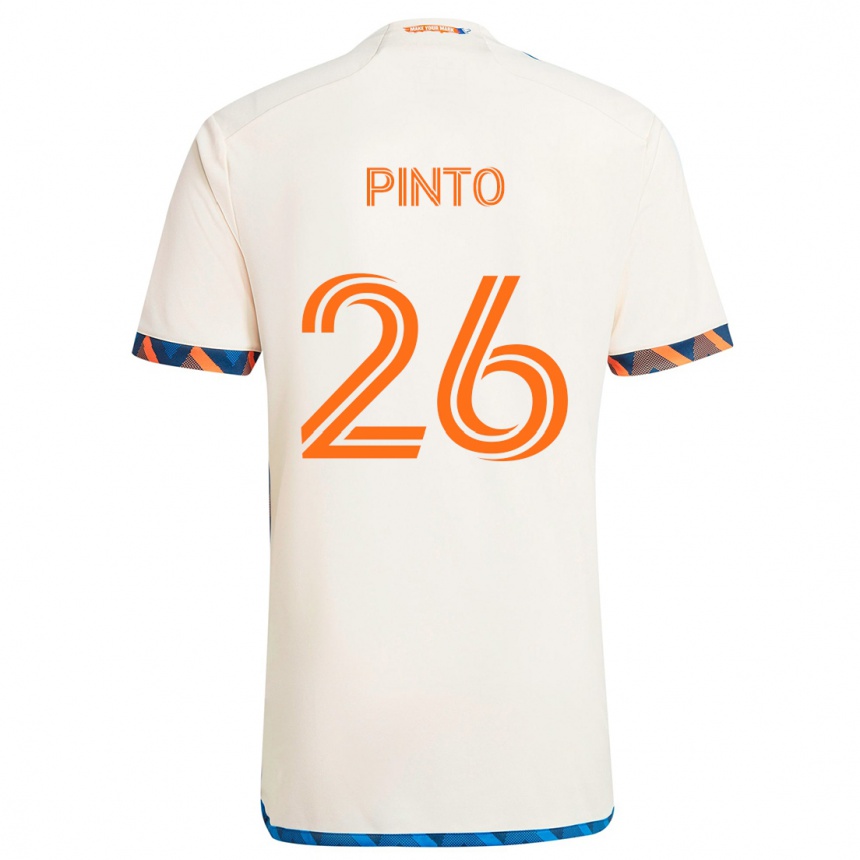 Kinder Fußball Malik Pinto #26 Weiß Orange Auswärtstrikot Trikot 2024/25 T-Shirt Luxemburg