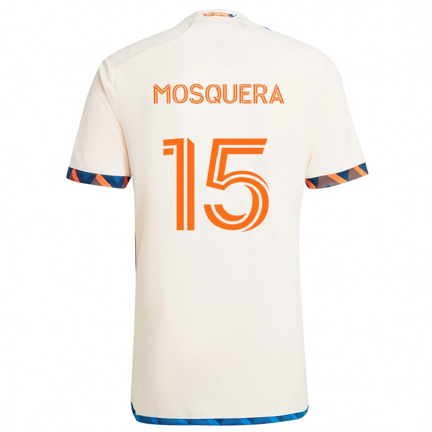 Kinder Fußball Yerson Mosquera #15 Weiß Orange Auswärtstrikot Trikot 2024/25 T-Shirt Luxemburg