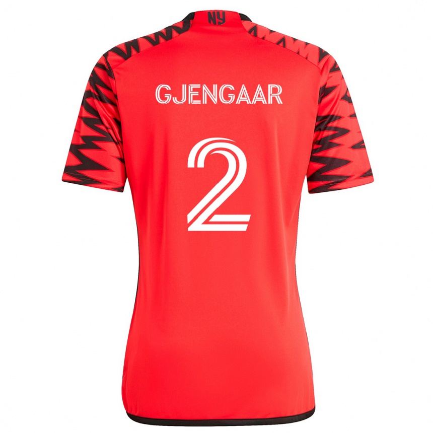 Kinder Fußball Dennis Gjengaar #2 Rot Schwarz Weiß Auswärtstrikot Trikot 2024/25 T-Shirt Luxemburg