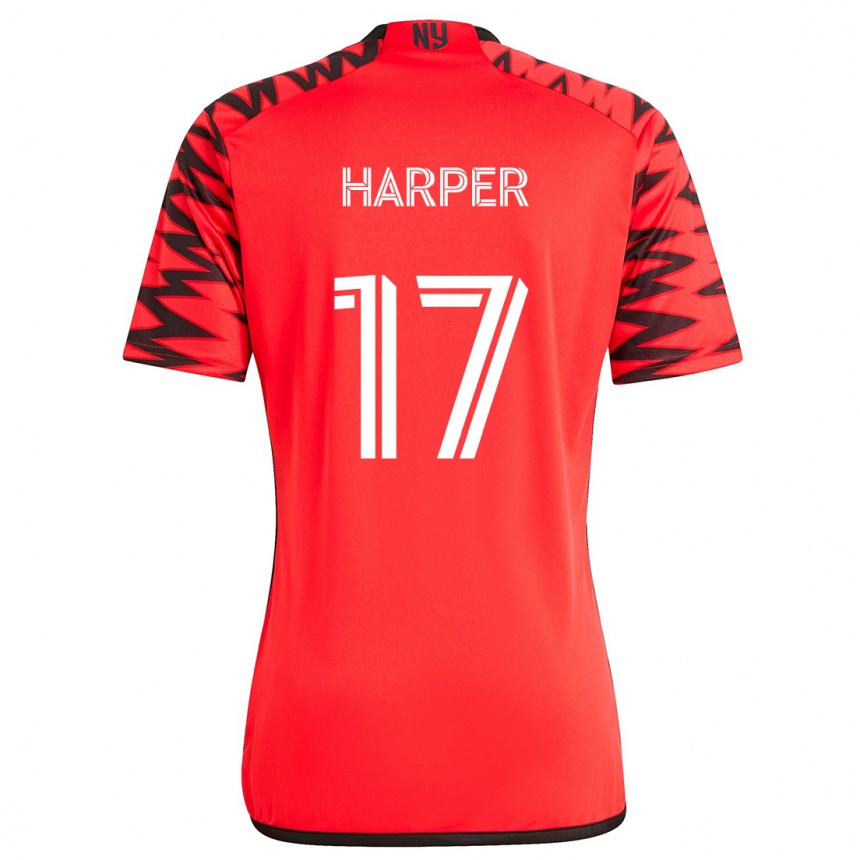 Kinder Fußball Cameron Harper #17 Rot Schwarz Weiß Auswärtstrikot Trikot 2024/25 T-Shirt Luxemburg