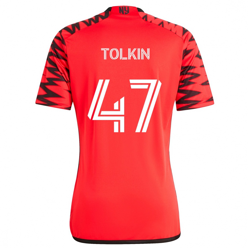 Kinder Fußball John Tolkin #47 Rot Schwarz Weiß Auswärtstrikot Trikot 2024/25 T-Shirt Luxemburg