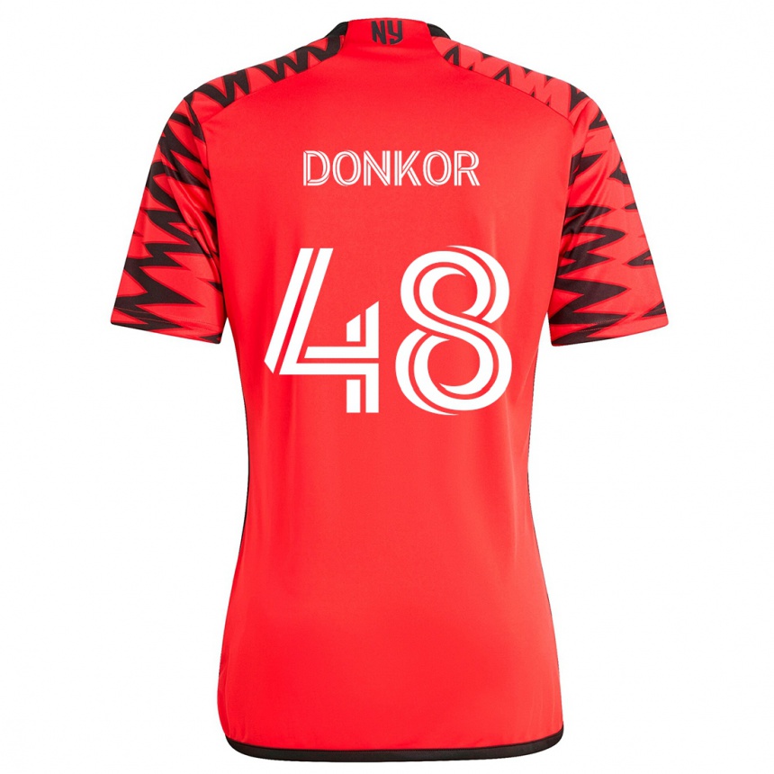 Kinder Fußball Ronald Donkor #48 Rot Schwarz Weiß Auswärtstrikot Trikot 2024/25 T-Shirt Luxemburg