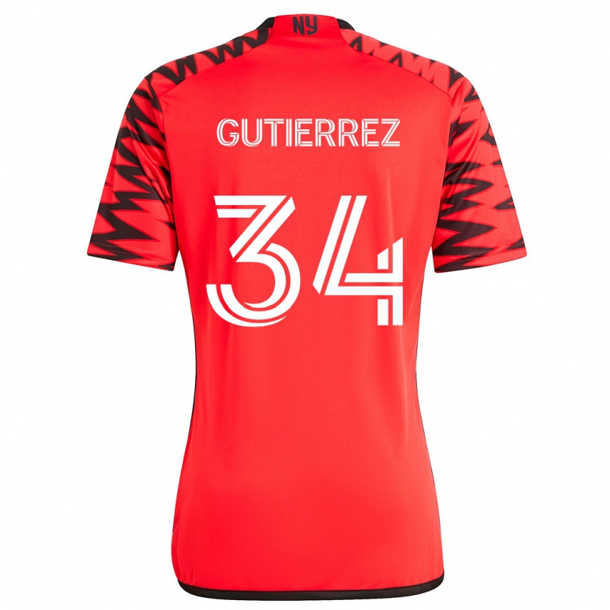 Kinder Fußball Juan Gutierrez #34 Rot Schwarz Weiß Auswärtstrikot Trikot 2024/25 T-Shirt Luxemburg