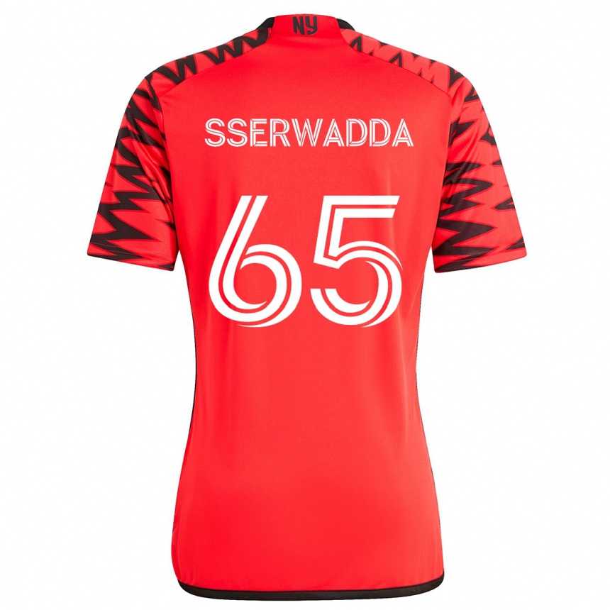 Kinder Fußball Steven Sserwadda #65 Rot Schwarz Weiß Auswärtstrikot Trikot 2024/25 T-Shirt Luxemburg