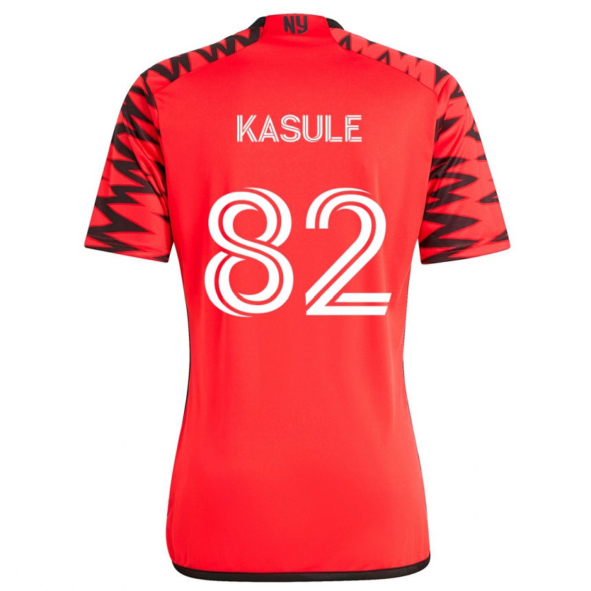 Kinder Fußball Ibrahim Kasule #82 Rot Schwarz Weiß Auswärtstrikot Trikot 2024/25 T-Shirt Luxemburg