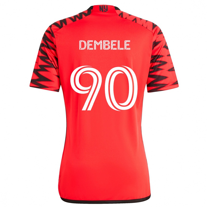 Kinder Fußball Malick Dembele #90 Rot Schwarz Weiß Auswärtstrikot Trikot 2024/25 T-Shirt Luxemburg