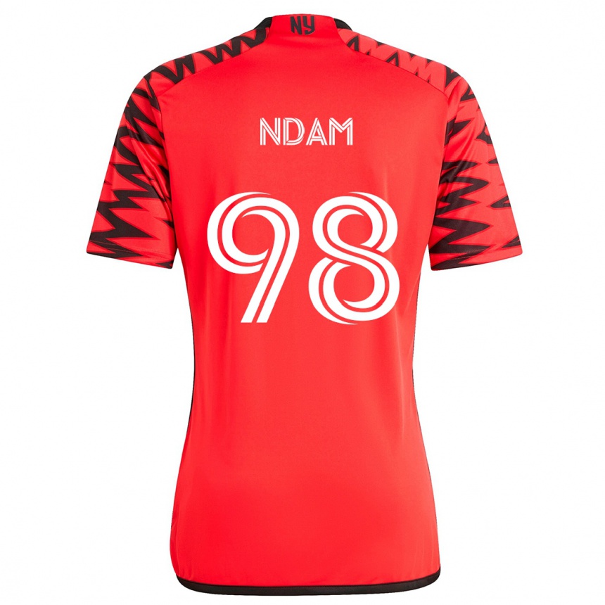 Kinder Fußball Hassan Ndam #98 Rot Schwarz Weiß Auswärtstrikot Trikot 2024/25 T-Shirt Luxemburg