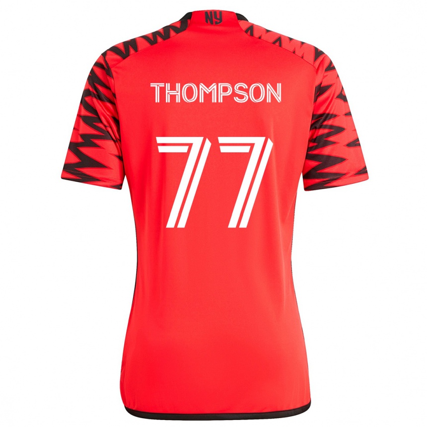 Kinder Fußball Amos Shapiro-Thompson #77 Rot Schwarz Weiß Auswärtstrikot Trikot 2024/25 T-Shirt Luxemburg