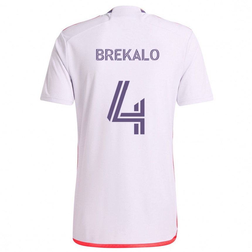 Kinder Fußball David Brekalo #4 Weiß Rot Lila Auswärtstrikot Trikot 2024/25 T-Shirt Luxemburg