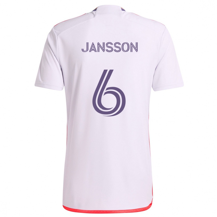 Kinder Fußball Robin Jansson #6 Weiß Rot Lila Auswärtstrikot Trikot 2024/25 T-Shirt Luxemburg