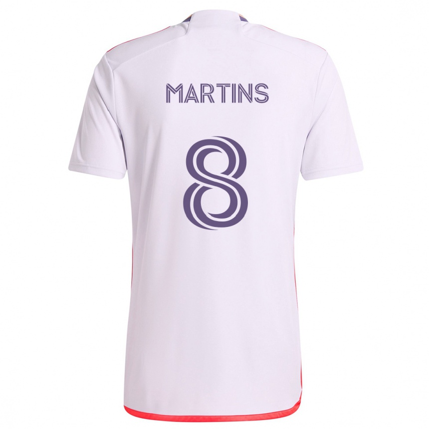 Kinder Fußball Felipe Martins #8 Weiß Rot Lila Auswärtstrikot Trikot 2024/25 T-Shirt Luxemburg