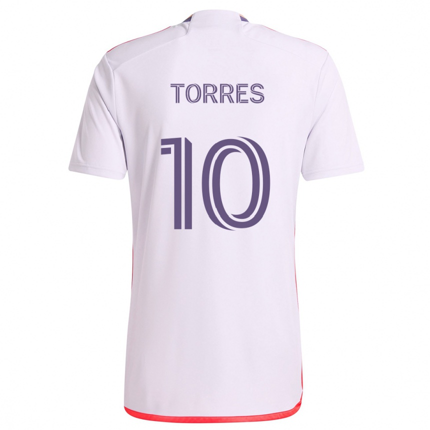 Kinder Fußball Facundo Torres #10 Weiß Rot Lila Auswärtstrikot Trikot 2024/25 T-Shirt Luxemburg