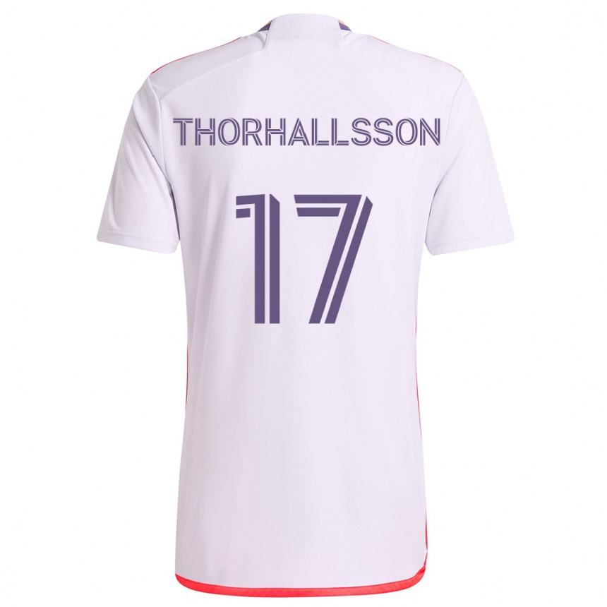 Kinder Fußball Dagur Dan Thórhallsson #17 Weiß Rot Lila Auswärtstrikot Trikot 2024/25 T-Shirt Luxemburg