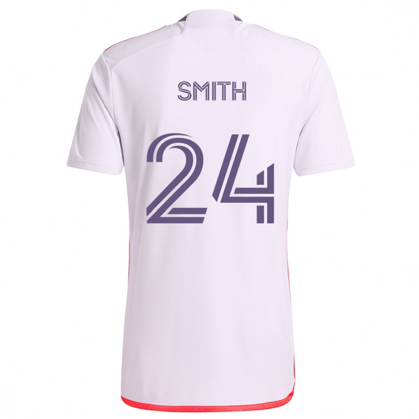 Kinder Fußball Kyle Smith #24 Weiß Rot Lila Auswärtstrikot Trikot 2024/25 T-Shirt Luxemburg