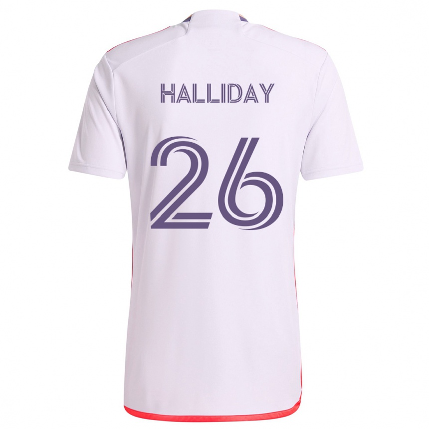 Kinder Fußball Michael Halliday #26 Weiß Rot Lila Auswärtstrikot Trikot 2024/25 T-Shirt Luxemburg