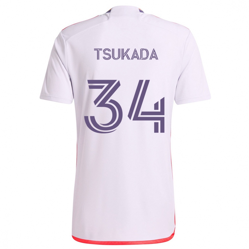 Kinder Fußball Yutaro Tsukada #34 Weiß Rot Lila Auswärtstrikot Trikot 2024/25 T-Shirt Luxemburg