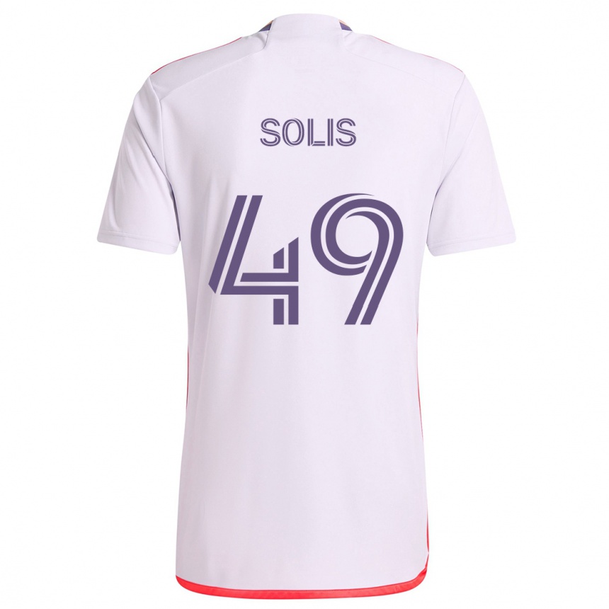 Kinder Fußball Jhon Solís #49 Weiß Rot Lila Auswärtstrikot Trikot 2024/25 T-Shirt Luxemburg