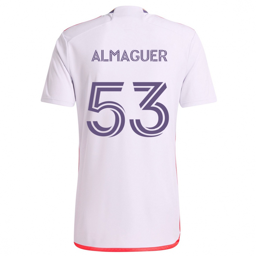 Kinder Fußball Jorge Almaguer #53 Weiß Rot Lila Auswärtstrikot Trikot 2024/25 T-Shirt Luxemburg