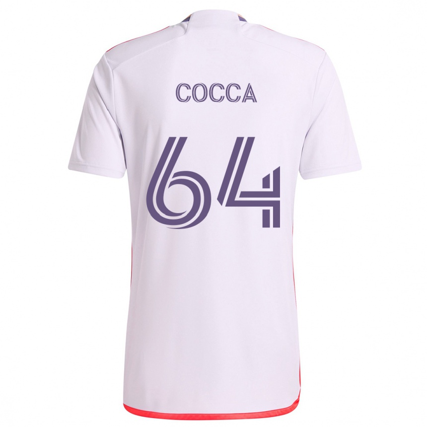 Kinder Fußball Manuel Cocca #64 Weiß Rot Lila Auswärtstrikot Trikot 2024/25 T-Shirt Luxemburg