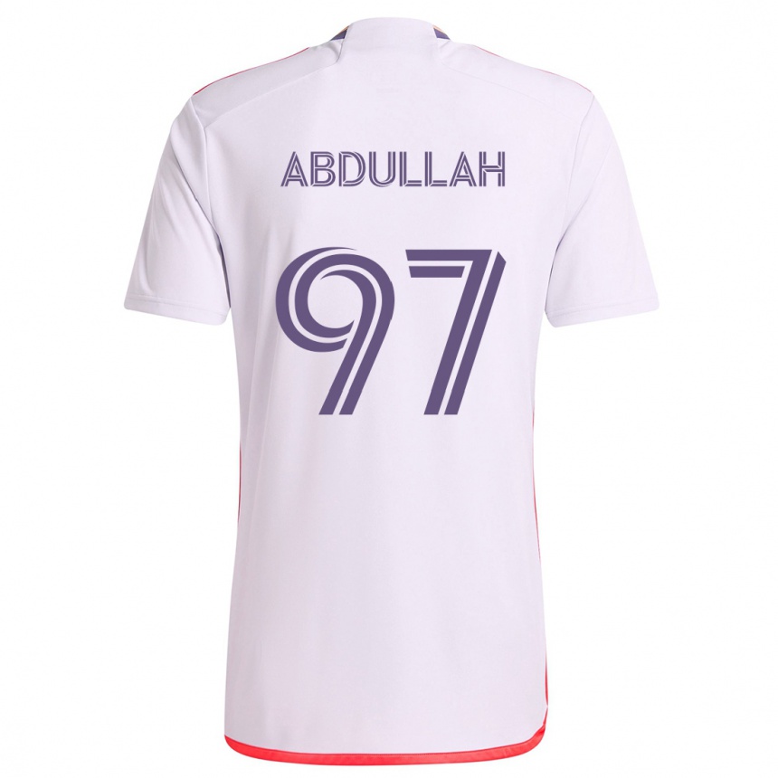 Kinder Fußball Majed Abdullah #97 Weiß Rot Lila Auswärtstrikot Trikot 2024/25 T-Shirt Luxemburg