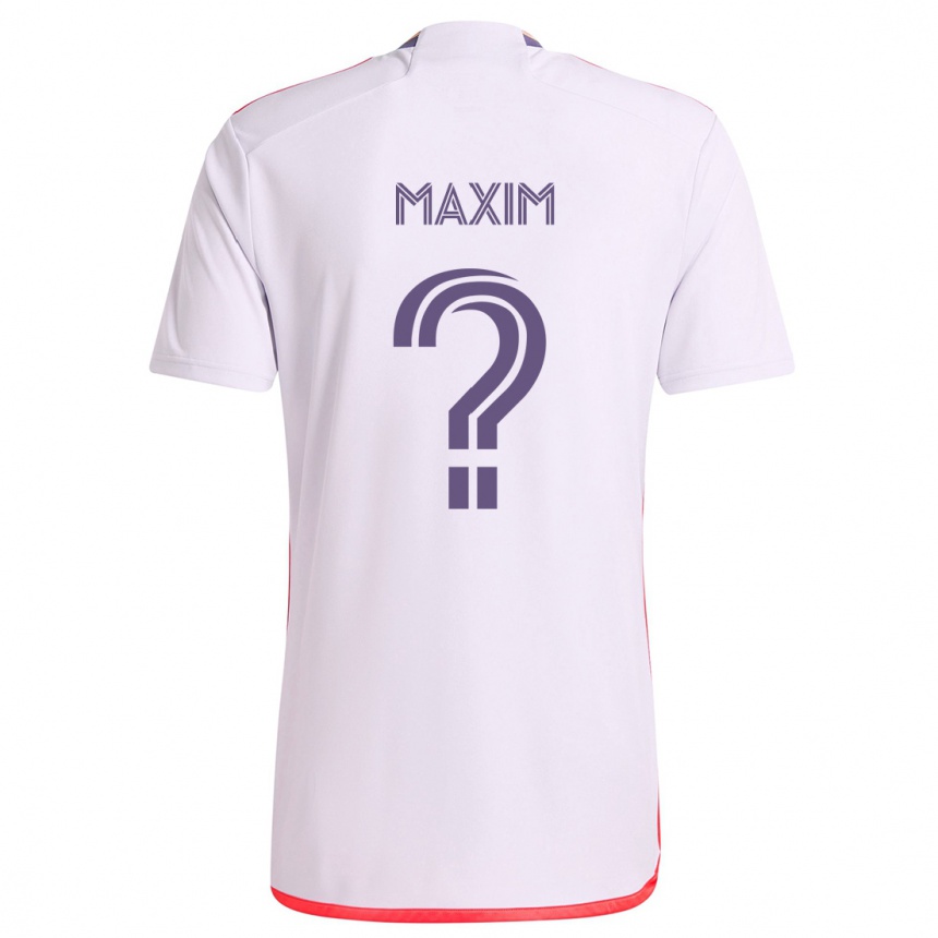 Kinder Fußball Luca Maxim #0 Weiß Rot Lila Auswärtstrikot Trikot 2024/25 T-Shirt Luxemburg