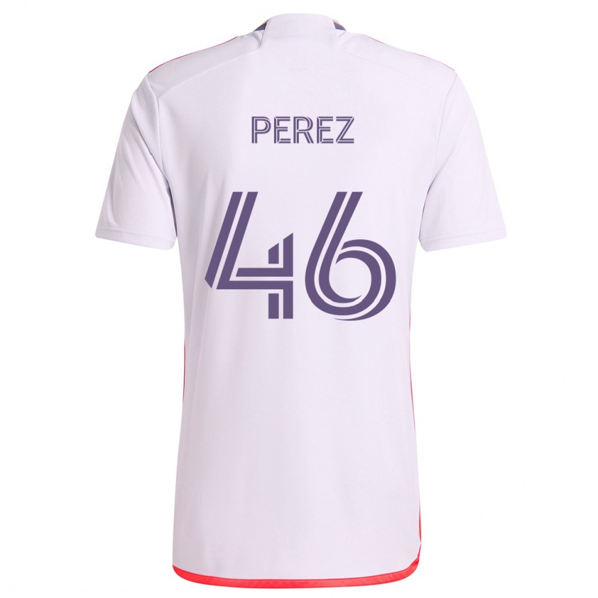 Kinder Fußball Franco Pérez #46 Weiß Rot Lila Auswärtstrikot Trikot 2024/25 T-Shirt Luxemburg