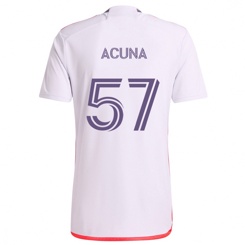 Kinder Fußball Cristofer Acuña #57 Weiß Rot Lila Auswärtstrikot Trikot 2024/25 T-Shirt Luxemburg