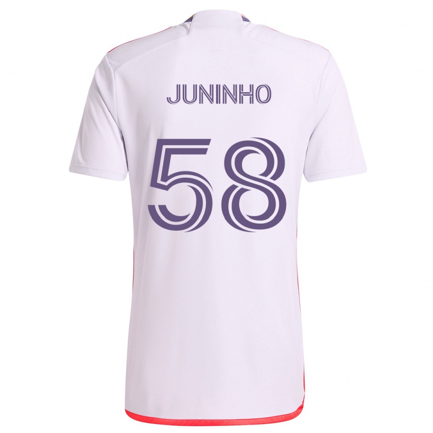 Kinder Fußball Juninho #58 Weiß Rot Lila Auswärtstrikot Trikot 2024/25 T-Shirt Luxemburg