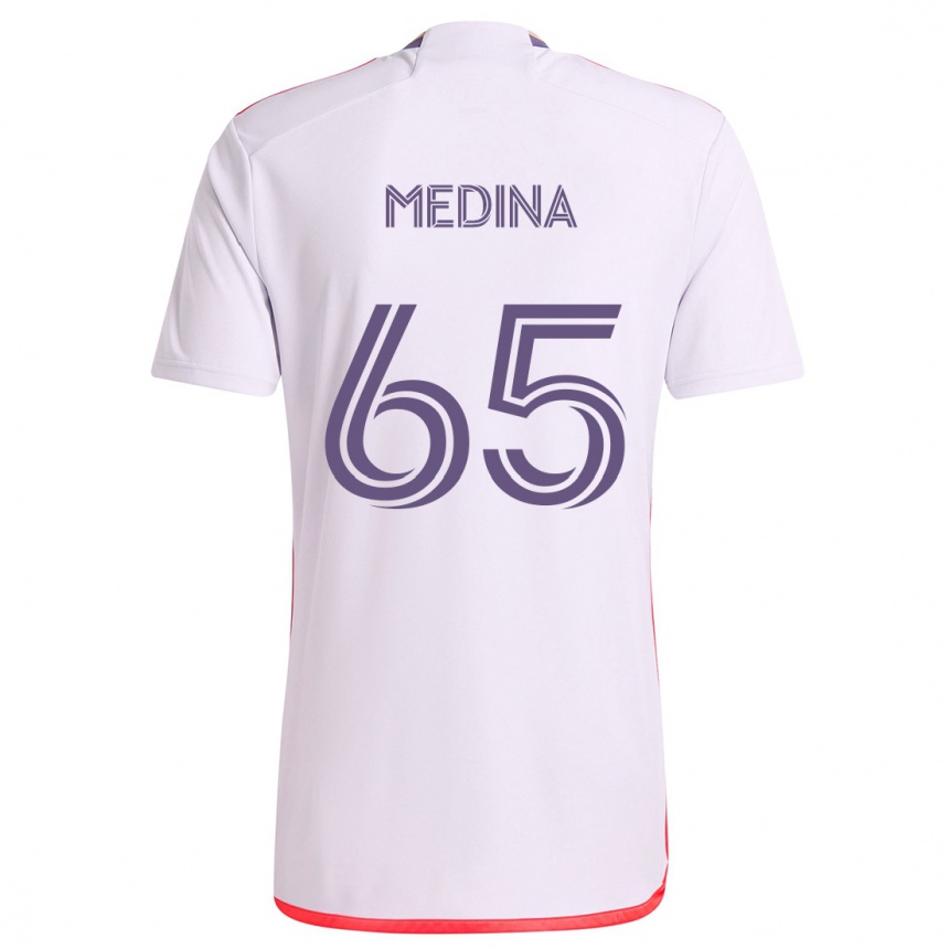 Kinder Fußball Cristian Medina #65 Weiß Rot Lila Auswärtstrikot Trikot 2024/25 T-Shirt Luxemburg