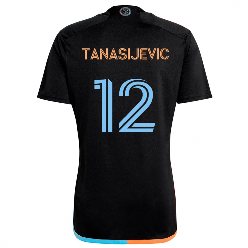 Kinder Fußball Strahinja Tanasijevic #12 Schwarz Orange Blau Auswärtstrikot Trikot 2024/25 T-Shirt Luxemburg