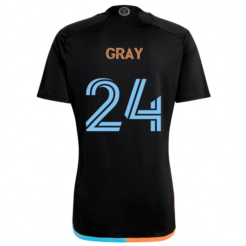 Kinder Fußball Tayvon Gray #24 Schwarz Orange Blau Auswärtstrikot Trikot 2024/25 T-Shirt Luxemburg