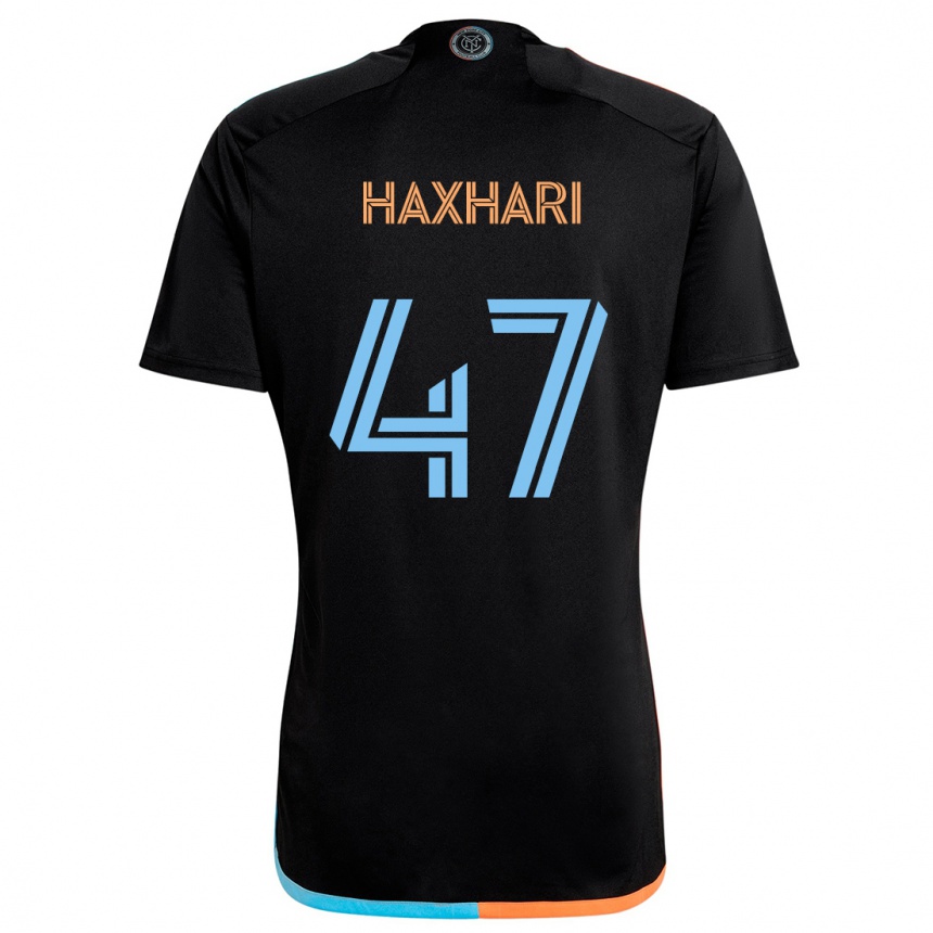 Kinder Fußball Klevis Haxhari #47 Schwarz Orange Blau Auswärtstrikot Trikot 2024/25 T-Shirt Luxemburg