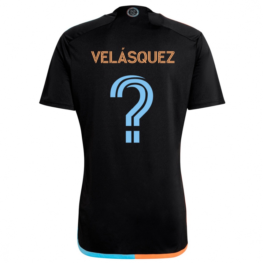 Kinder Fußball Aidan Velásquez #0 Schwarz Orange Blau Auswärtstrikot Trikot 2024/25 T-Shirt Luxemburg