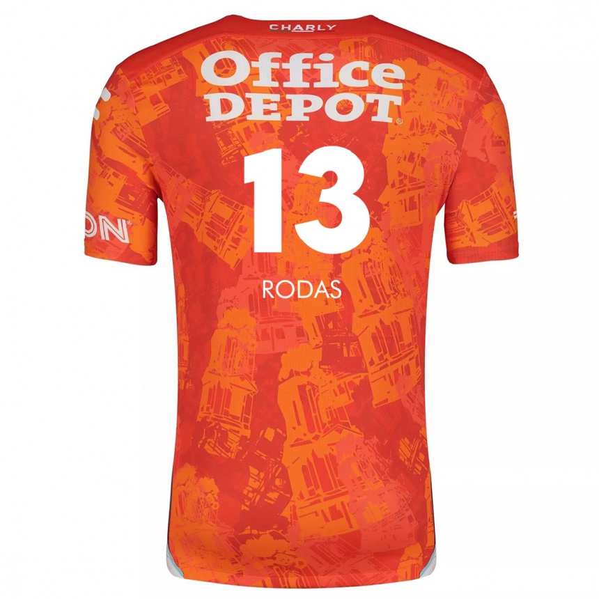 Kinder Fußball Carlos Rodas #13 Orange Weiß Auswärtstrikot Trikot 2024/25 T-Shirt Luxemburg