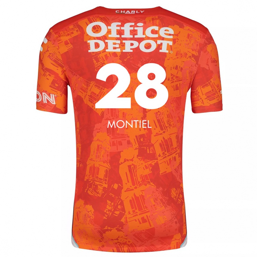 Kinder Fußball Elías Montiel #28 Orange Weiß Auswärtstrikot Trikot 2024/25 T-Shirt Luxemburg