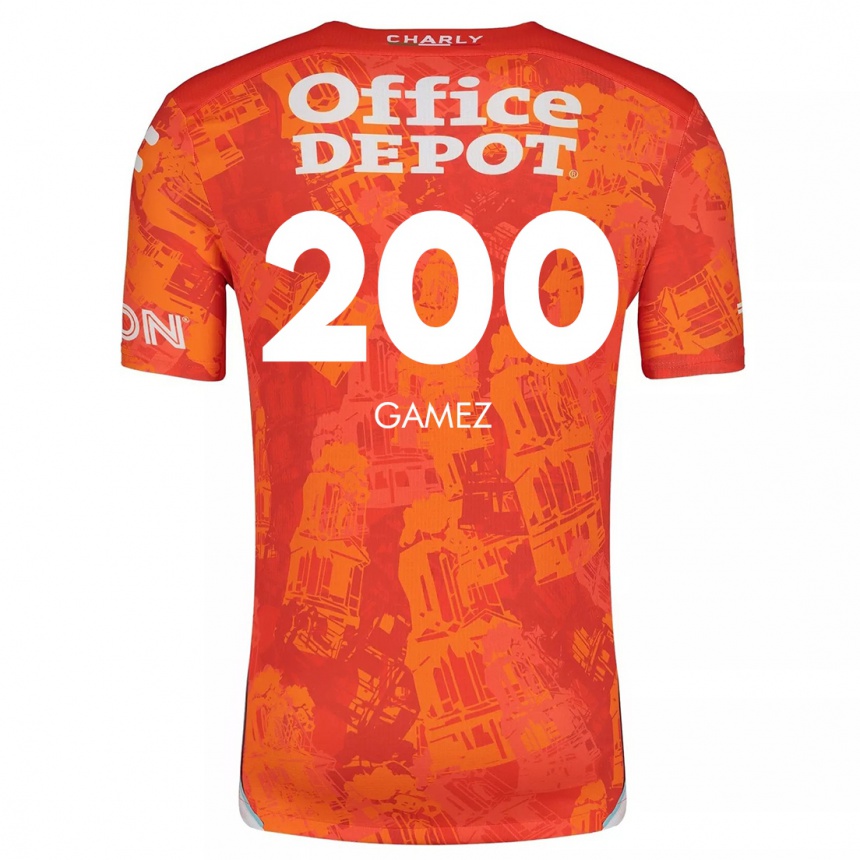 Kinder Fußball Sergio Gámez #200 Orange Weiß Auswärtstrikot Trikot 2024/25 T-Shirt Luxemburg