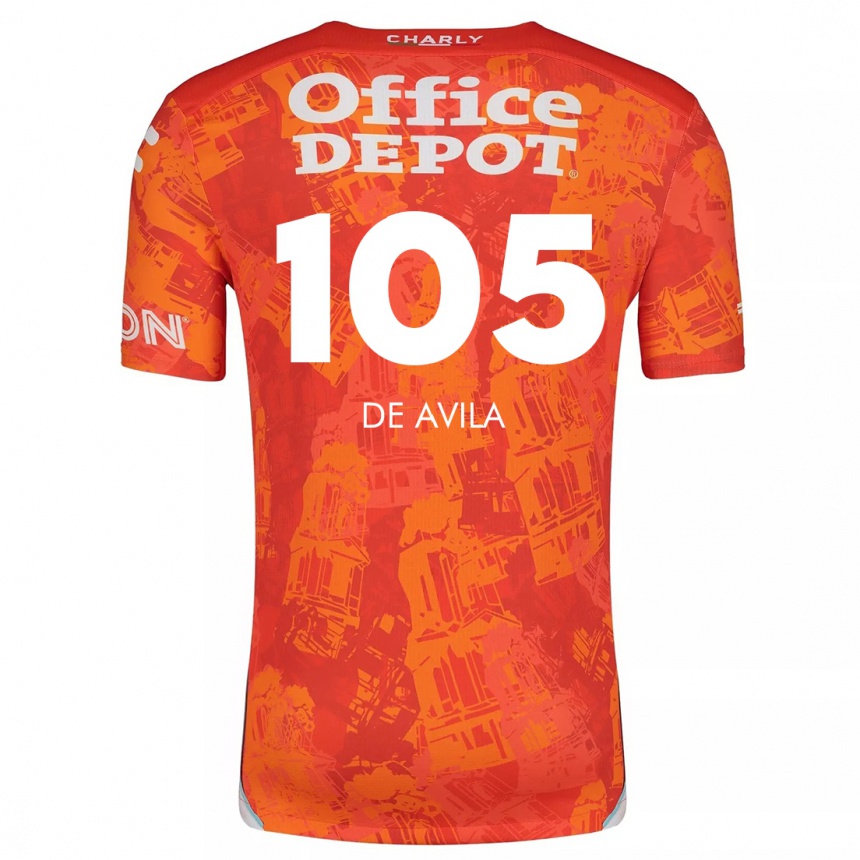 Kinder Fußball José De Ávila #105 Orange Weiß Auswärtstrikot Trikot 2024/25 T-Shirt Luxemburg