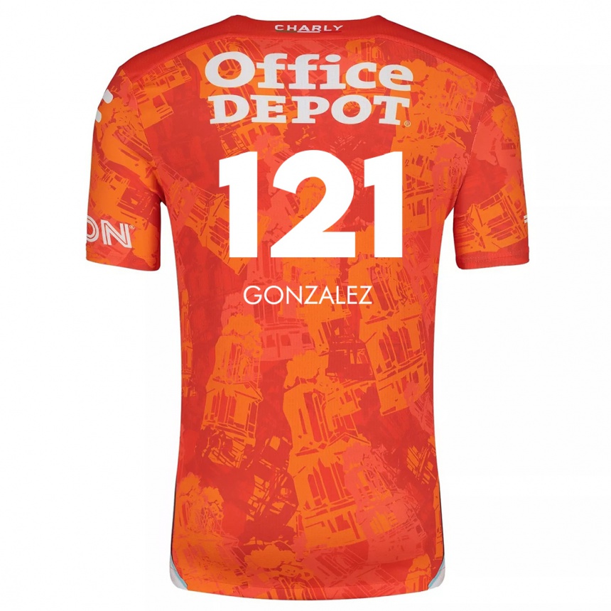 Kinder Fußball Cristian González #121 Orange Weiß Auswärtstrikot Trikot 2024/25 T-Shirt Luxemburg