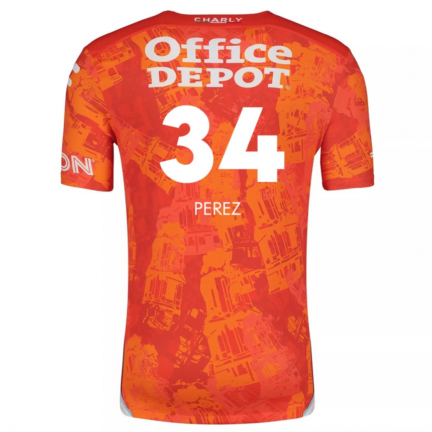 Kinder Fußball Julio Pérez #34 Orange Weiß Auswärtstrikot Trikot 2024/25 T-Shirt Luxemburg