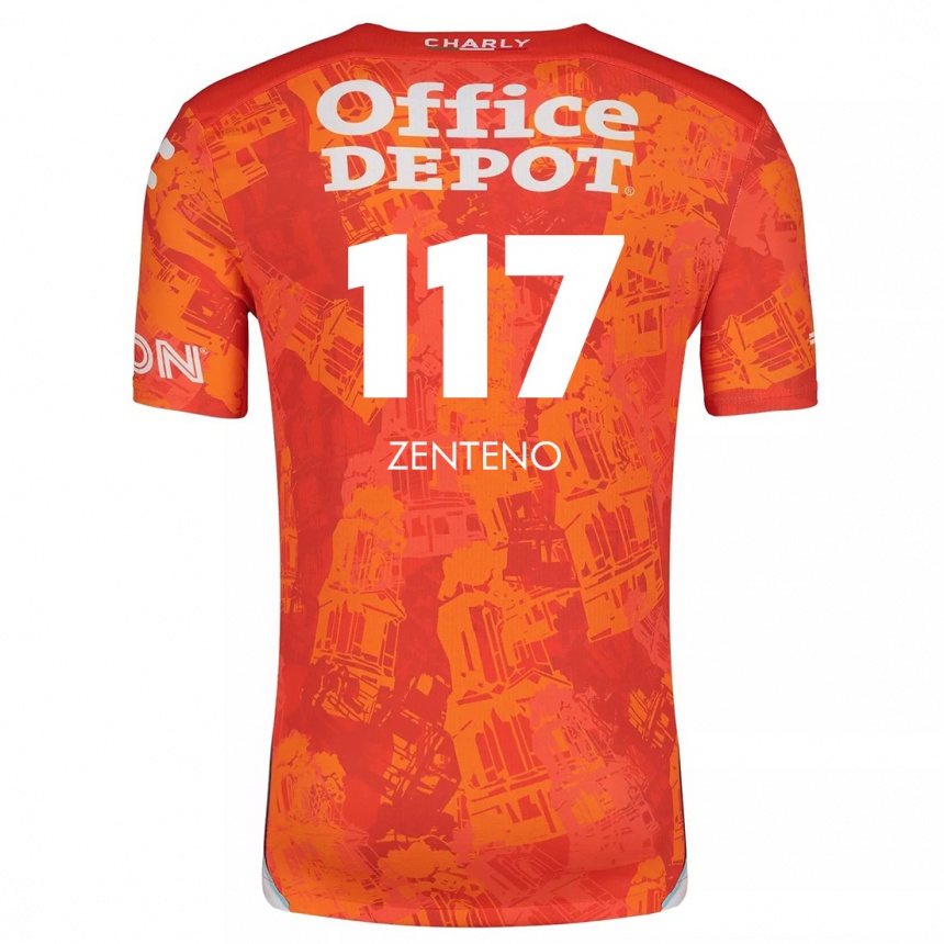 Kinder Fußball Gustavo Zenteno #117 Orange Weiß Auswärtstrikot Trikot 2024/25 T-Shirt Luxemburg