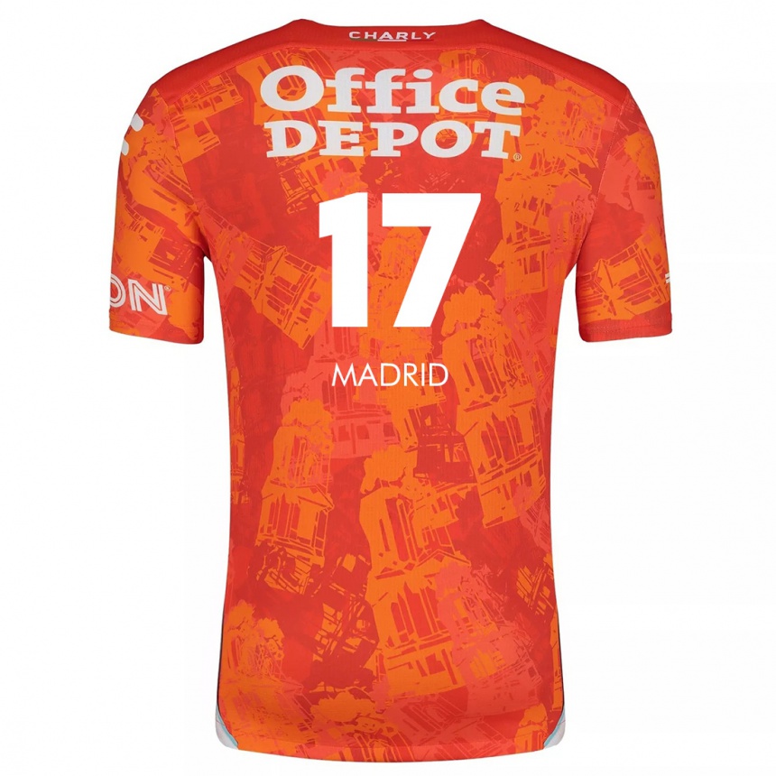 Kinder Fußball Yanín Madrid #17 Orange Weiß Auswärtstrikot Trikot 2024/25 T-Shirt Luxemburg