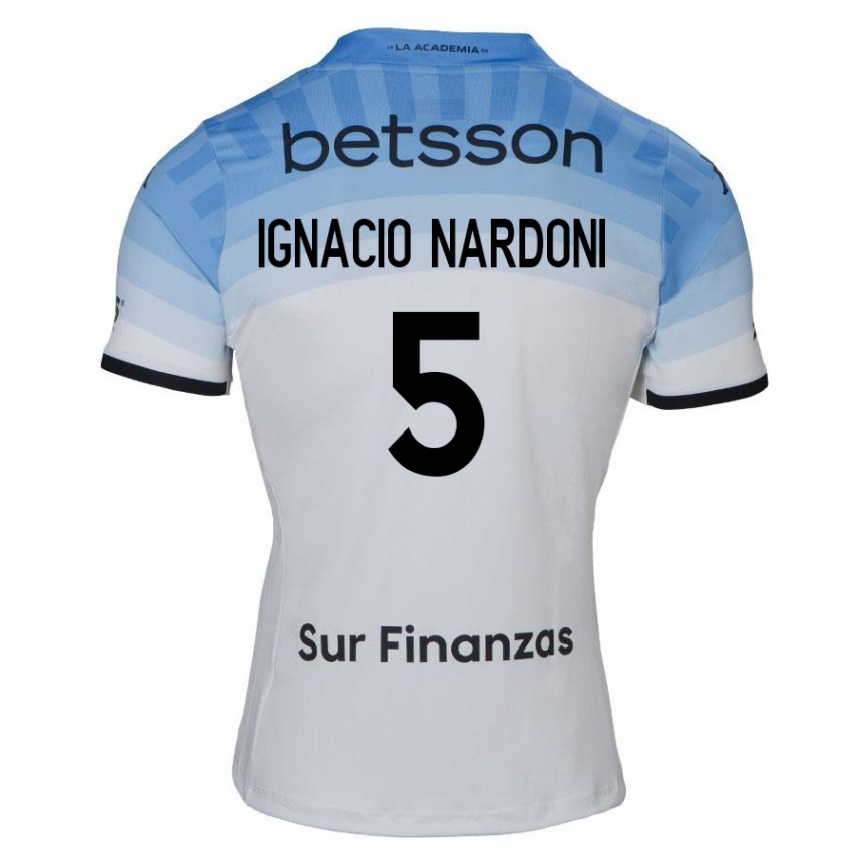 Kinder Fußball Juan Ignacio Nardoni #5 Weiß Blau Schwarz Auswärtstrikot Trikot 2024/25 T-Shirt Luxemburg