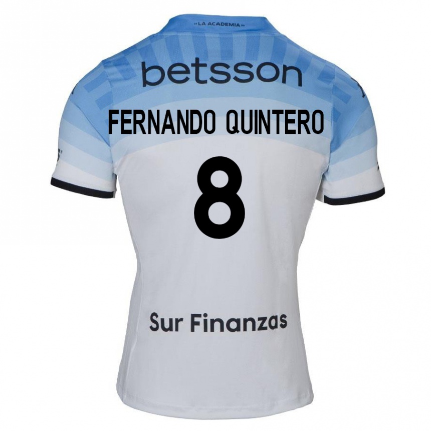 Kinder Fußball Juan Fernando Quintero #8 Weiß Blau Schwarz Auswärtstrikot Trikot 2024/25 T-Shirt Luxemburg