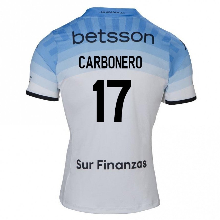 Kinder Fußball Johan Carbonero #17 Weiß Blau Schwarz Auswärtstrikot Trikot 2024/25 T-Shirt Luxemburg