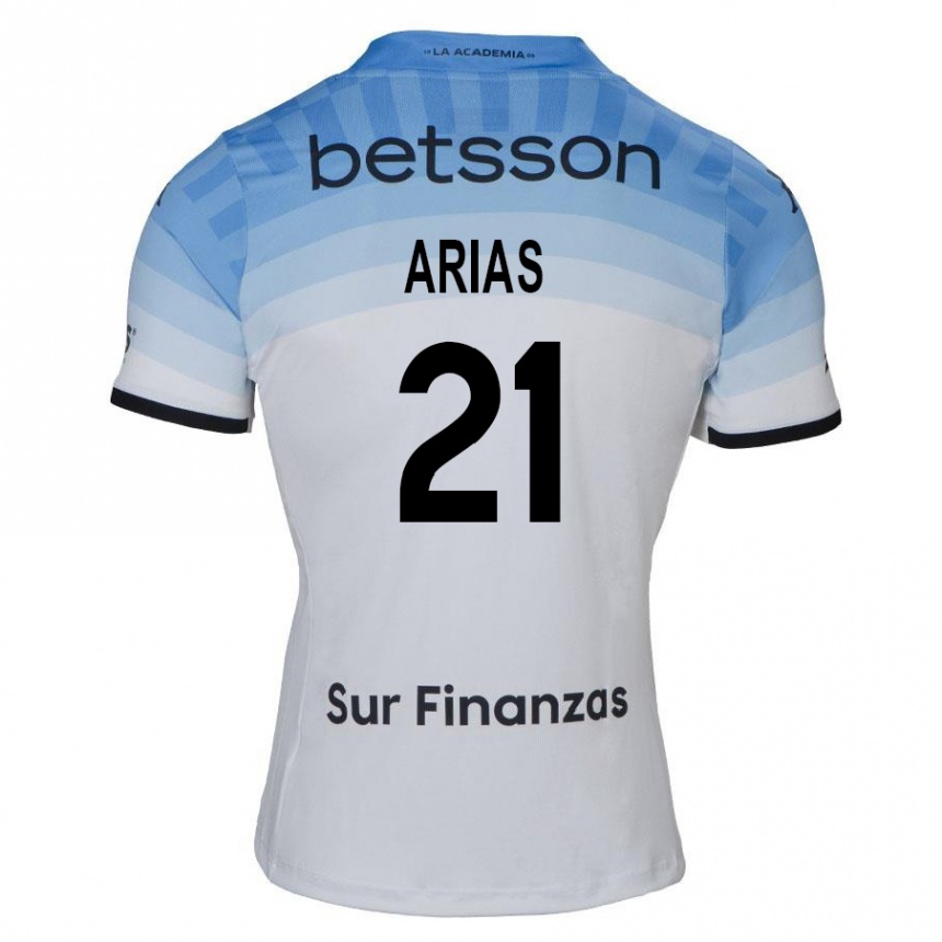 Kinder Fußball Gabriel Arias #21 Weiß Blau Schwarz Auswärtstrikot Trikot 2024/25 T-Shirt Luxemburg