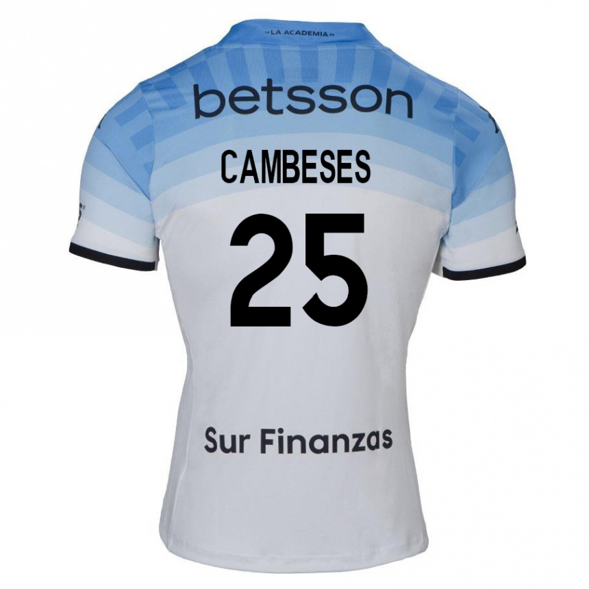 Kinder Fußball Facundo Cambeses #25 Weiß Blau Schwarz Auswärtstrikot Trikot 2024/25 T-Shirt Luxemburg