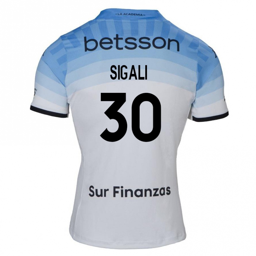 Kinder Fußball Leonardo Sigali #30 Weiß Blau Schwarz Auswärtstrikot Trikot 2024/25 T-Shirt Luxemburg