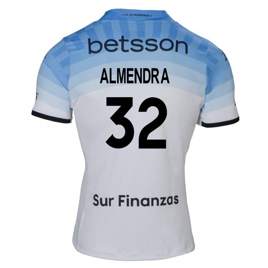 Kinder Fußball Agustín Almendra #32 Weiß Blau Schwarz Auswärtstrikot Trikot 2024/25 T-Shirt Luxemburg