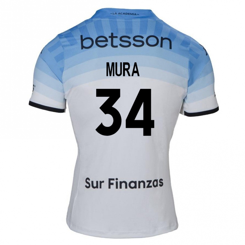 Kinder Fußball Facundo Mura #34 Weiß Blau Schwarz Auswärtstrikot Trikot 2024/25 T-Shirt Luxemburg